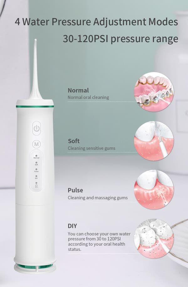 Oral Irrigator, 350 ml med 4 arbejdstilstande (hvid)