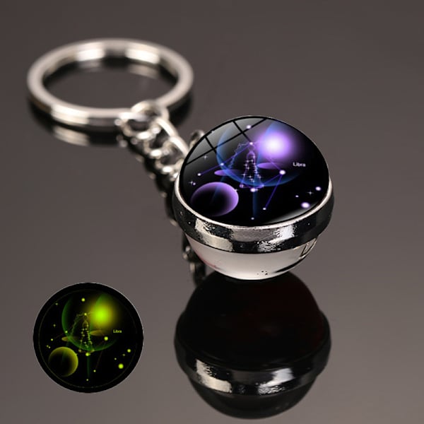Ny 12 Constellation nøglering Stjernehimmel lysende nøglering Time Stone Glas Kugle nøglering tilbehør Vedhæng nøglering gaver Libra