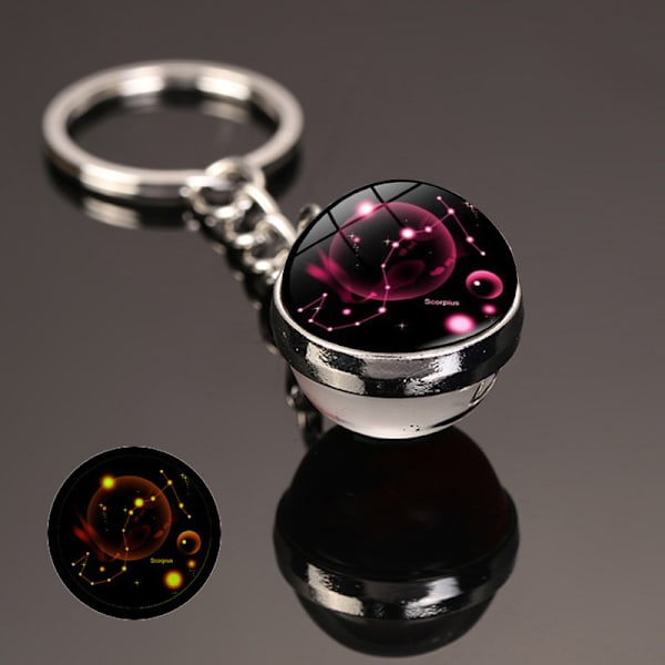 Ny 12 Constellation nøglering Stjernehimmel lysende nøglering Time Stone Glas Kugle nøglering tilbehør Vedhæng nøglering gaver Scorpio