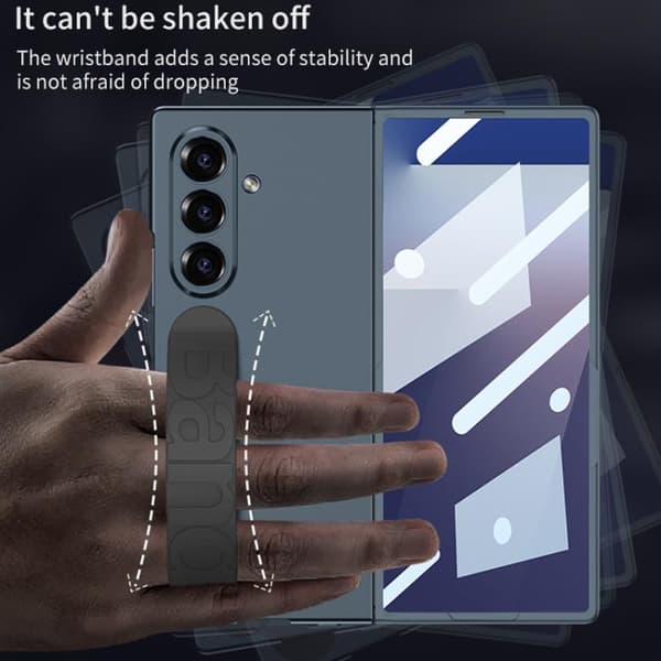 Etui til Samsung Z Fold 7, med silikone håndledsrem PC + hærdet glas Black