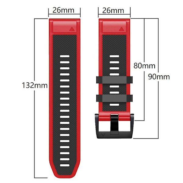 Diamantteksturert klokkearmbånd for Garmin Tactix 7 Pro / Fenix 7X / 6X Pro / 5X Plus, 26mm tofarget silikon sportsrem Red Black