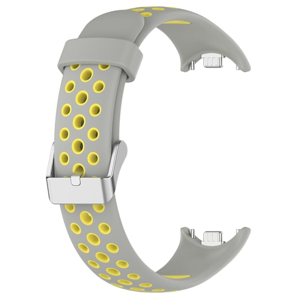 Tvåfärgat silikonarmband för Xiaomi Smart Band 8, med rostfritt stålfäste Grey Yellow