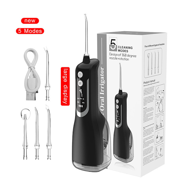 Oral Irrigator - 330 ml IPX7 med 5 lägen och 4 munstycken (Vit)