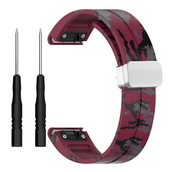 Sølvspenne 22mm Silikon Rem for Garmin Fenix 7 / Forerunner 965/955/945/935 Camo Wine Red