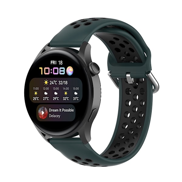 Dubbelfärgat metallspänne justerbart silikonklockarmband 22mm för Huawei Watch 3/Watch 3 Pro Multicolor N