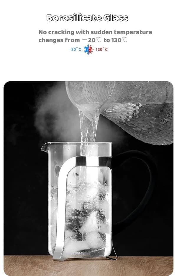 Kaffemaskine Stempelkande, 304 Rustfrit Stål Borosilikatglas 600ml