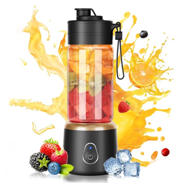 Blender, 10-bladet kniv, bærbar og USB genopladelig, 380 ml (sort)