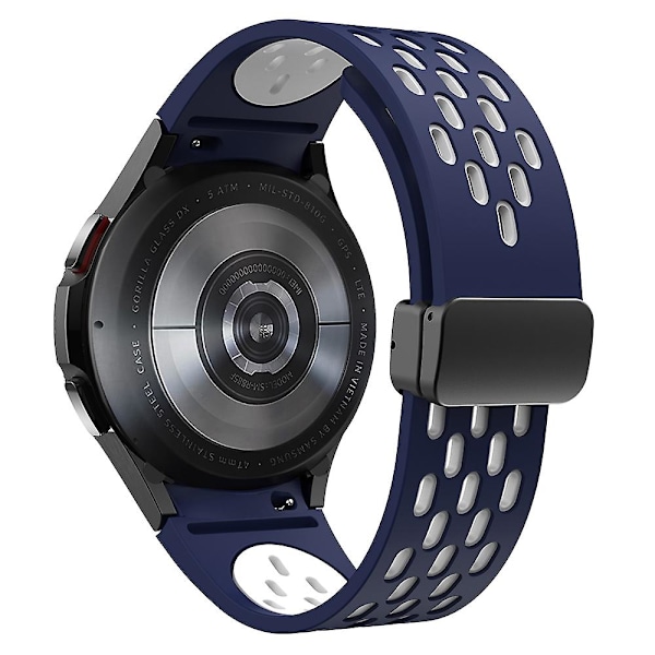 KLB-SSCXKGJ-002 Samsung Galaxy Watch4 / Watch 5 Pro / Watch6 -hihna magneettisella mustalla soljella Midnight Blue  White Black Buckle