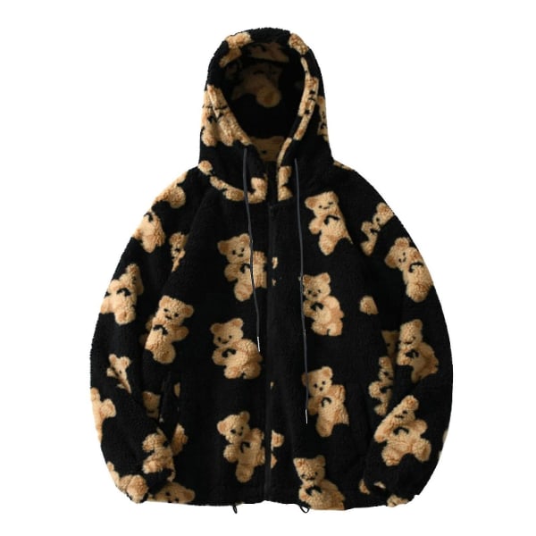 Teddy Bear Print Varm Jacka För Dam S Black