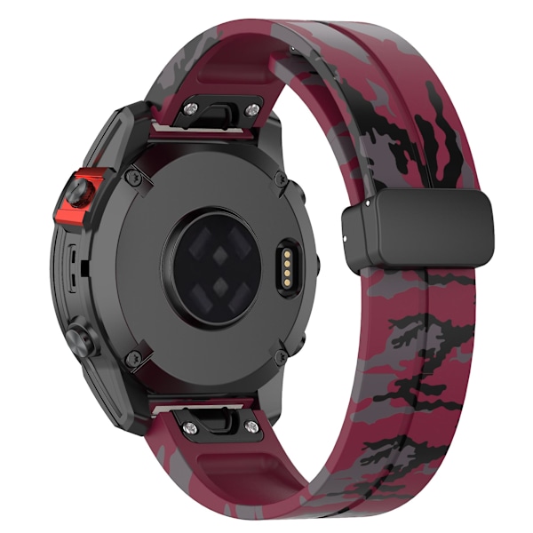 26mm silikonarmband svart spänne klockarmband för Garmin Tactix 7 Pro / Fenix 7x/6x/6x Pro/5x Plus Camo Wine Red