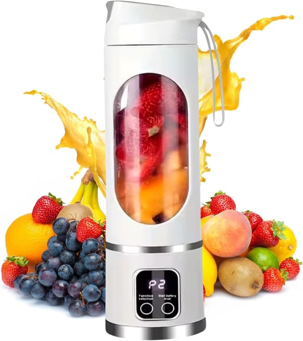 Juicer 16Oz/500Ml Med 12 Rostfria Blad, Flera Hastighetskontroller, 7.4V (Vit)