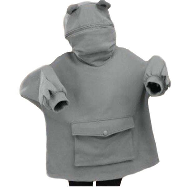 Pullover Dame Piger Sweatshirt Sød Frø Hættetrøje Lynlås Mund Afslappet Løs Tunika Sød Cosplay kostume toppe med lommer Gray 3XL