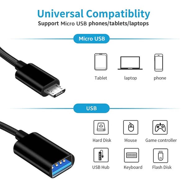 Adaptere USB hunn til mikro USB OTG-kabel (grå)