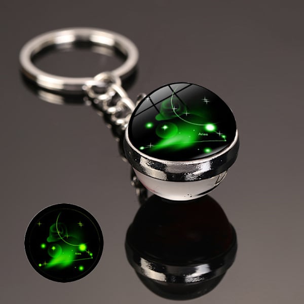 Ny 12 Constellation nøglering Stjernehimmel lysende nøglering Time Stone Glas Kugle nøglering tilbehør Vedhæng nøglering gaver Aries