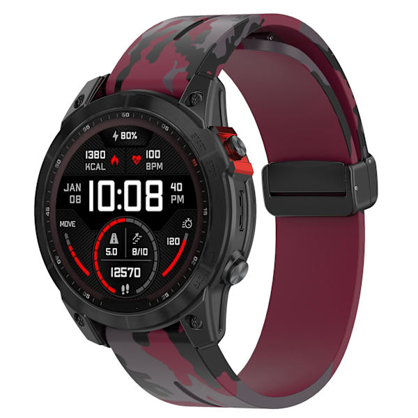 26mm silikone rem til Garmin Tactix 7 Pro / Fenix 7x/6x/6x Pro/5x Plus Camo Wine Red