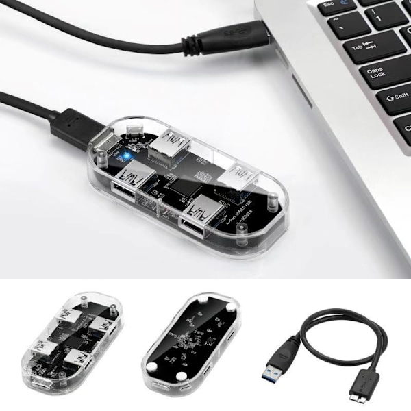 Usb Hub Multiport Adapter, 4 Portar Helt Transparent Usb 3.0 Hub