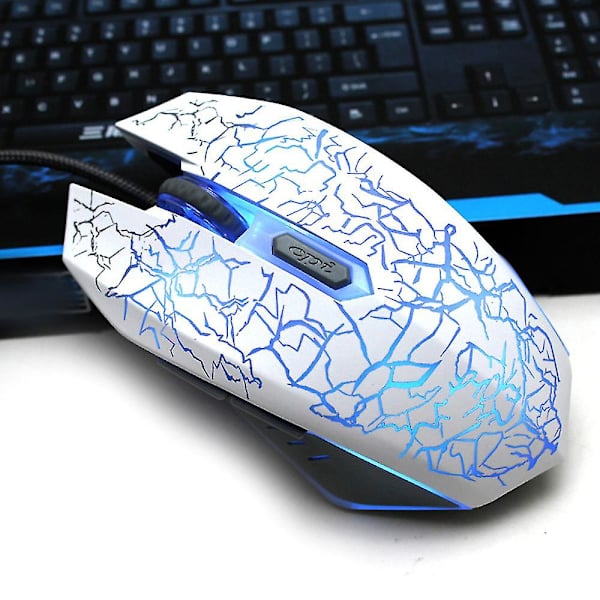 Sjq Gaming Mus Usb Wired 2400 Dpi Ergonomisk Gamer Mus Led Baggrundsbelyst White