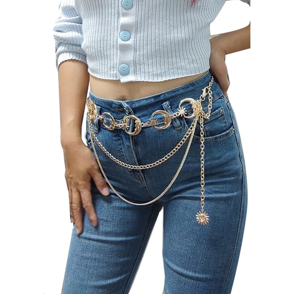 Kvinnor Bohemia Multilayer Metall Midjekedja Bälte Mode Sol C