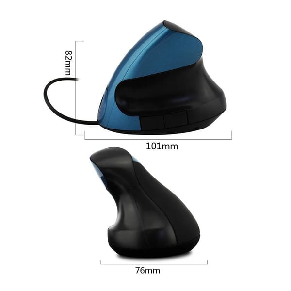 Ergonomisk lodret mus, optisk USB-kablet mus 1600 DPI 5 knapper (blå)