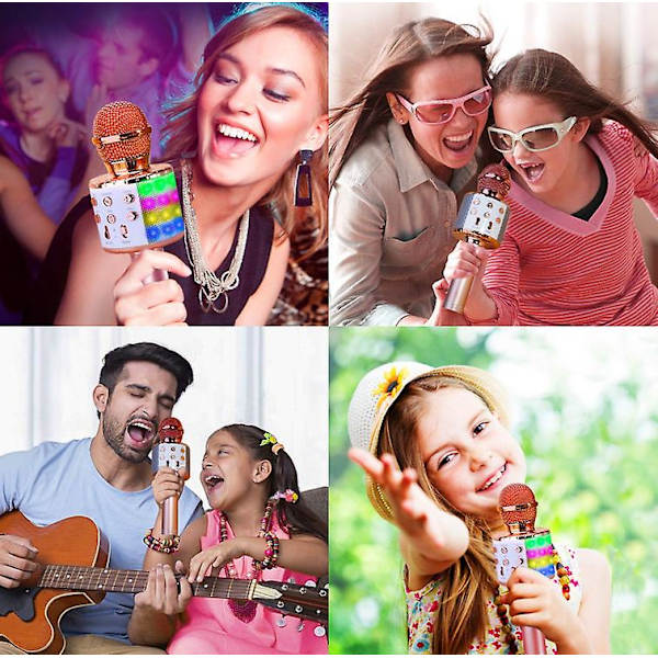 Karaoke trådlös mikrofon med led-ljus, bärbar mikrofon för barn Black