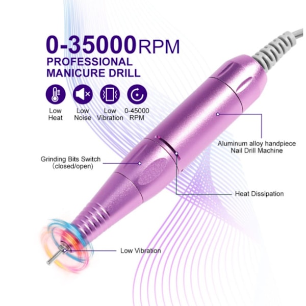 35000 Varv/min Högeffekts Elektrisk Nagelpoleringsset Portabel Nagelpolerare Gradient Grön