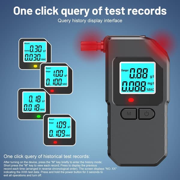Alkometer med digitalt LCD-display, med mundstykker