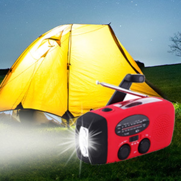 Allt-i-ett Solar Handvev Generator Radio Ficklampa Mobiltelefon Laddning Nödläge red