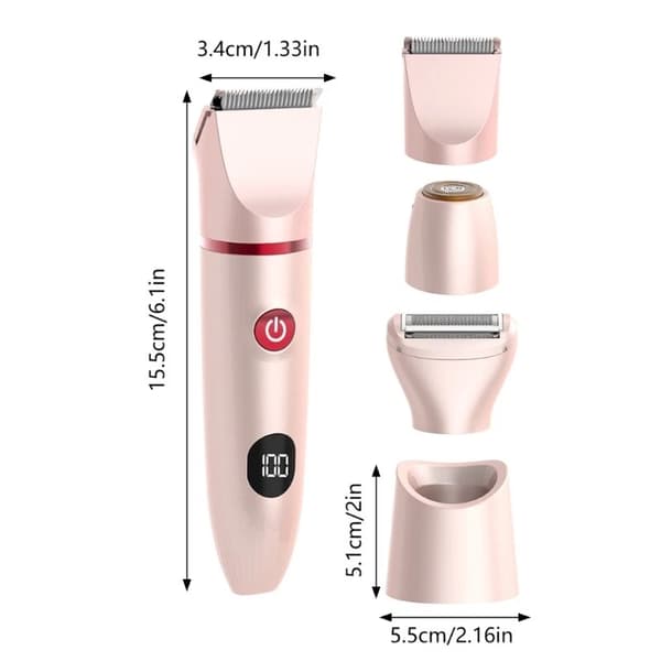 Hårtrimmer, 3-i-1 elektrisk epilator bikini vanntett trimmer (rosa)