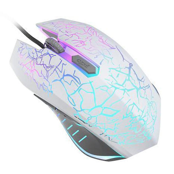 Sjq Gaming Mus Usb Wired 2400 Dpi Ergonomisk Gamer Mus Led Baggrundsbelyst White