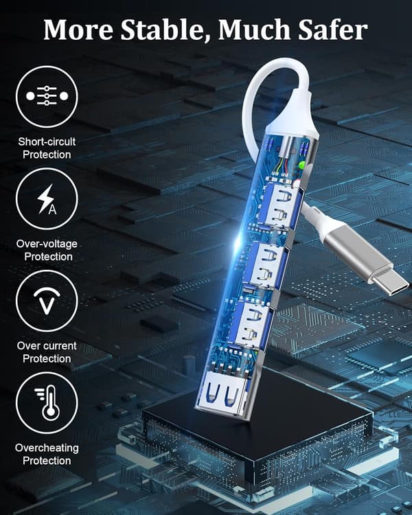 Sovitin - USB C -keskitin moniporttinen, 4-in-1 Type C -keskitin (harmaa)