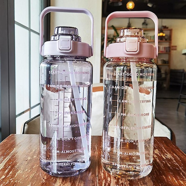 2l bærbare vandflasker med stor kapacitet Fitness-vandkande med tidsmarkør Pink