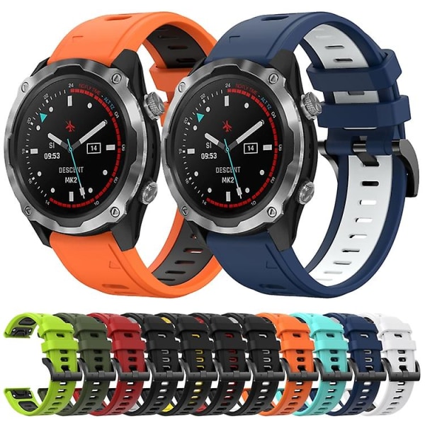 Til Garmin Descent Mk 2 26mm Tofarvet Sports Silikone Urbånd ZNK Orange-Black