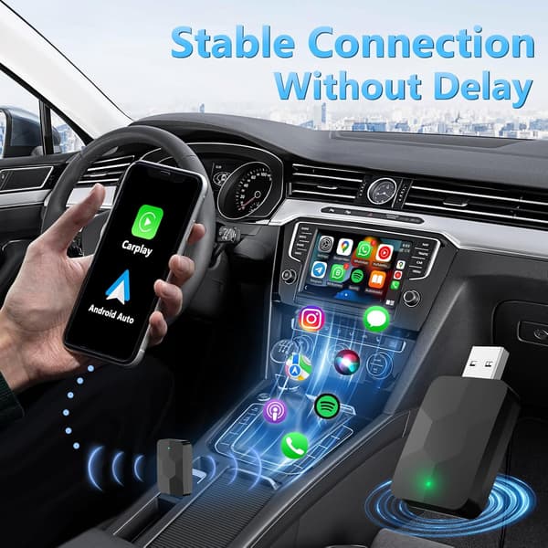 Trådløs Carplay-adapter, 2-i-1 Mini Størrelse Carplay & Android Auto, Plug & Play, Rask Autotilkobling