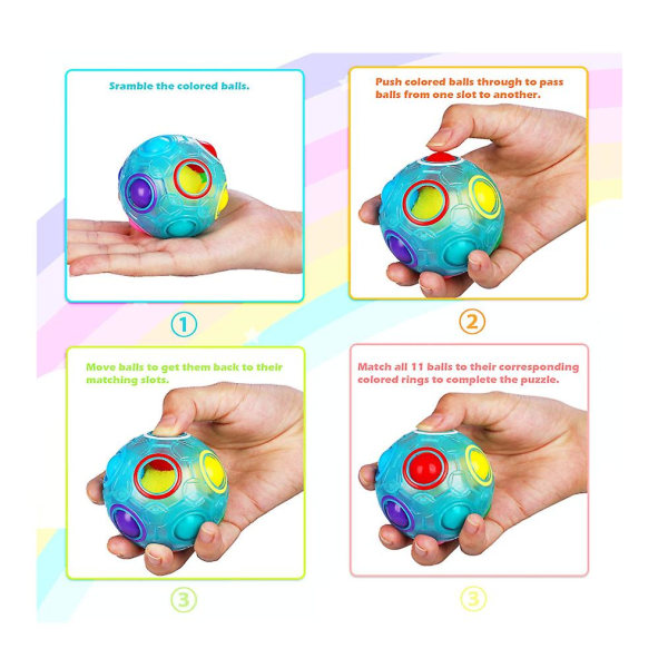 Magic Rainbow Ball Fidget Ball, 2-pakke Puzzle Ball Cube 3D Puslespill Pedagogiske leker Brain Teaser for barn Voksne, Fidget Toys (hvit)