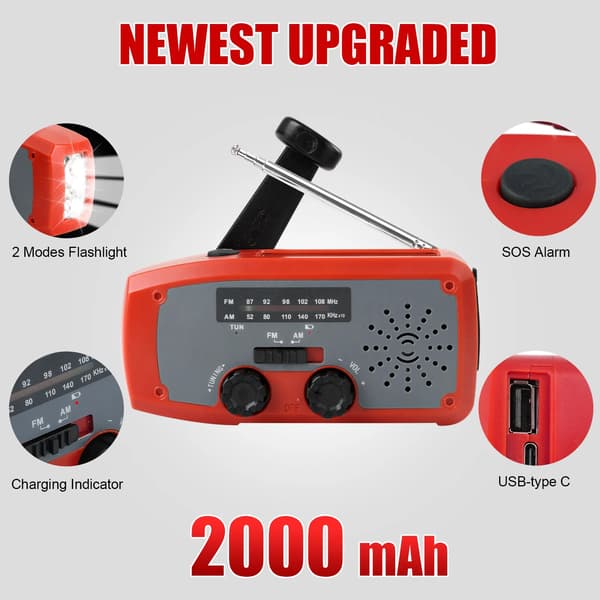 Fm/Am/Wb/Noaa Solar Håndsveiv Værradio Med Sos-Funksjon (Blå)