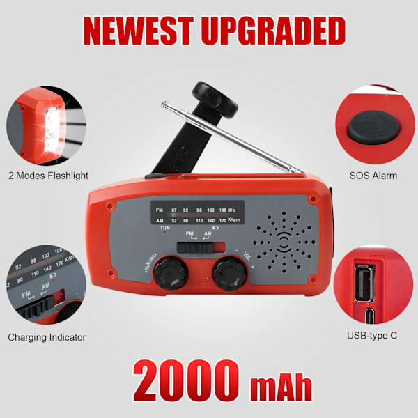 FM/AM/WB/NOAA Solcellsdriven Vevradio med SOS-funktion (grön)