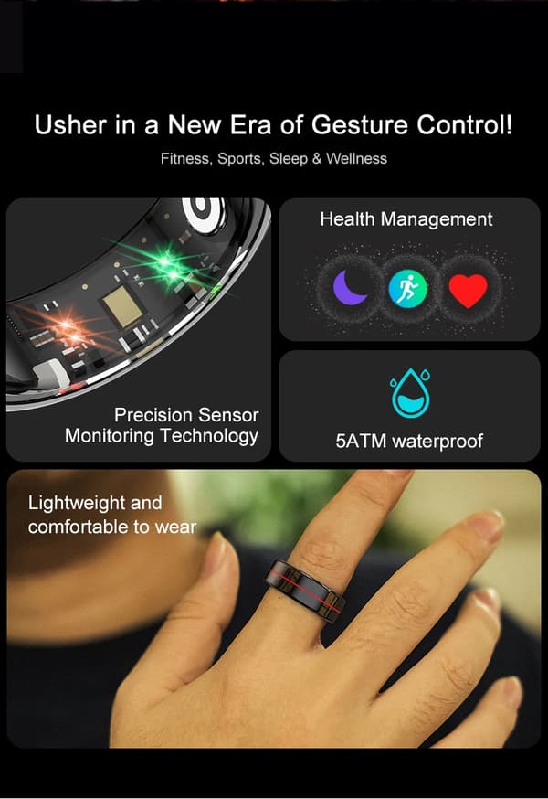 Smart Ring R04(Qring), Helse- og søvnmonitor, 5ATM vanntett, Multi-Sport Modus (Gull, 12#)
