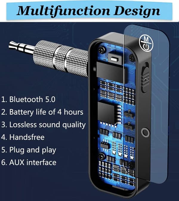 Auton kaiutinpuhelin, 2-in-1 Aux Bluetooth-vastaanotinsovitin 3,5 mm:n mikrofoniliitännällä