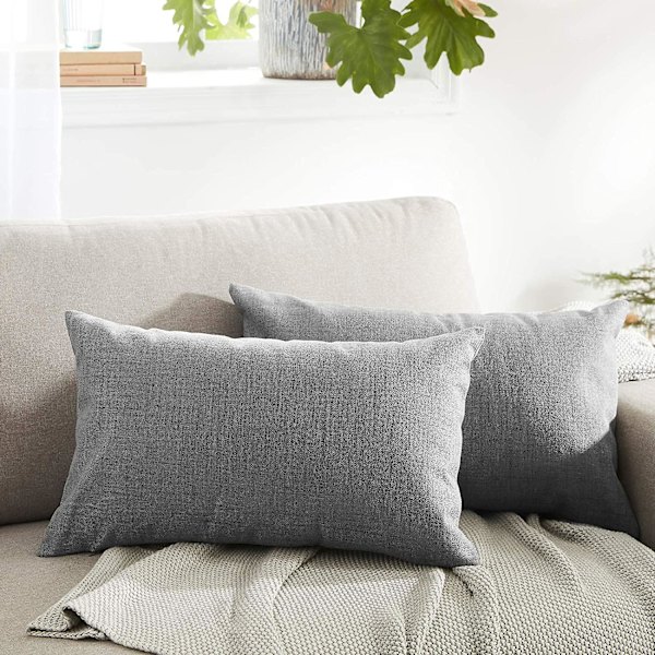 Utomhuskuddar för utemöbler Vattentäta kuddfodral Fyrkantiga Trädgårdskudde Bondgård Linne Sängkuddsöverdrag Skal för uteplats Tält Soffa 18x1 Dark Grey 12 * 20 Inch