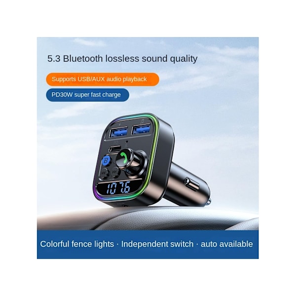 Bluetooth 5.3 FM-lähetin PD-laturi MP3-soitin USB-muistitikku Sisäänrakennettu mikrofoni (Musta)