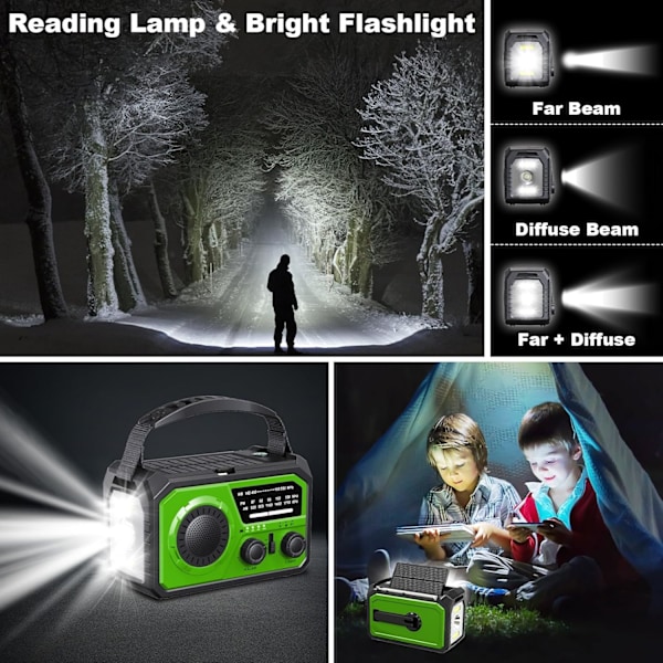 16000Mah Käsikammen Solar Am/Fm/Wb Sääradio Led-taskulampulla (Vihreä)