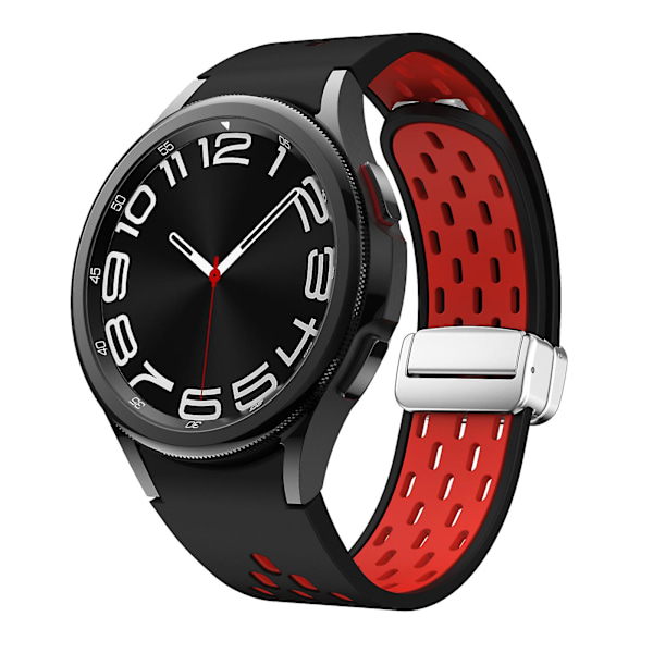 KLB-SSCXKGJ-002 Til Samsung Galaxy Watch4 / Watch 5 Pro / Watch6 Rem med Magnetisk Sølvspænde Black  Red Silver Buckle