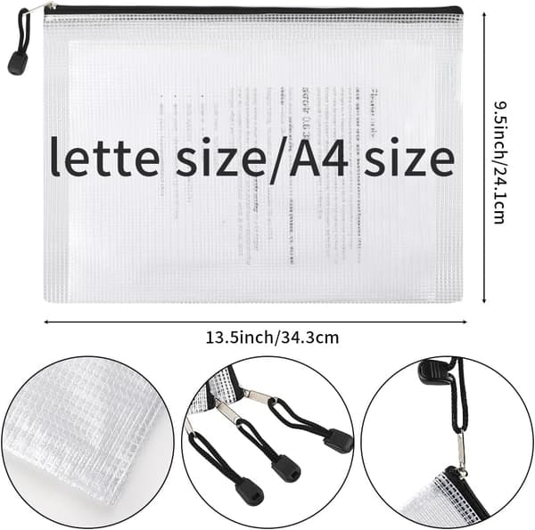 Vanntett nettingmappe med glidelås, brevstørrelse/A4-størrelse Black 24Pcs