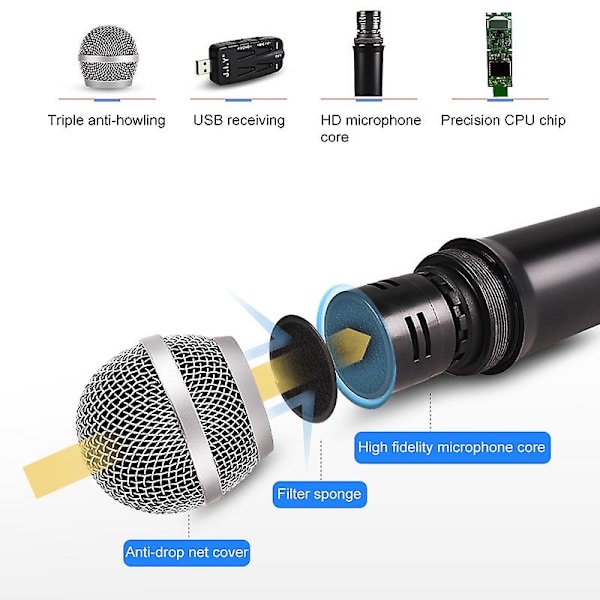 J.i.y Tv K Song trådløs mikrofon med USB-modtager