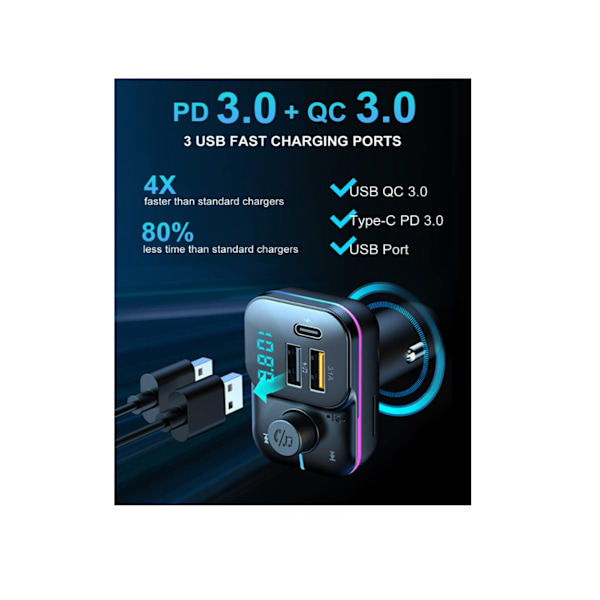 Bluetooth-autoadapteri, autostereo Bluetooth FM-lähetin, Bluetooth-autolähetin PD+QC-pikalataus,