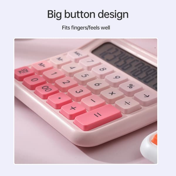 Skrivebordslommeregner 12-cifret stort og LCD-display store knapper (gradient pink)