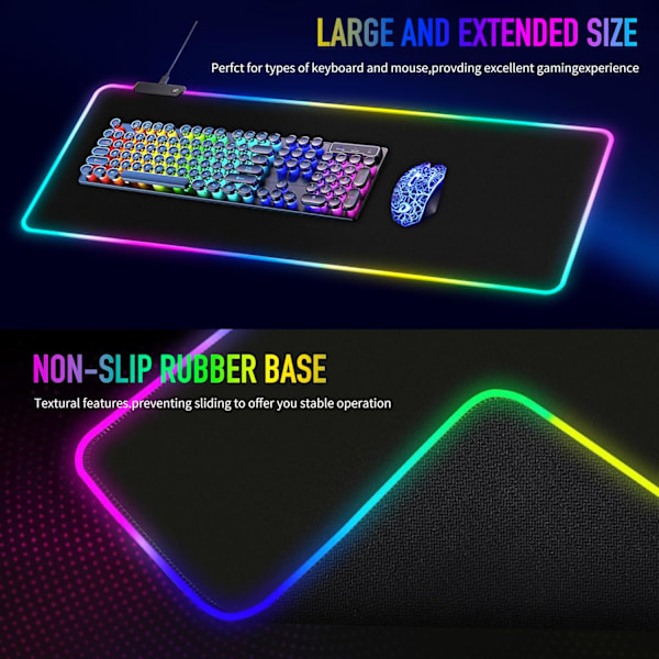 RGB Gaming Mousepad - 15 Lystilstande Berøringskontrol Skridsikker Gummibase Til Gamer Esports Pro 900*400Mm