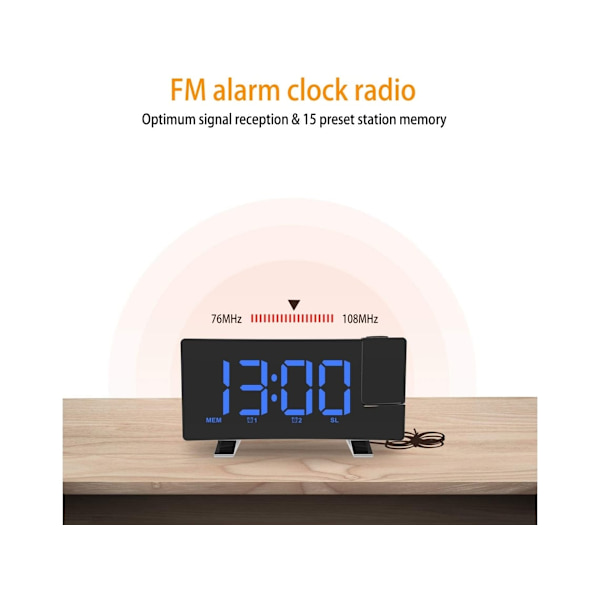 Radio LED USB -klocka med takprojektion blue
