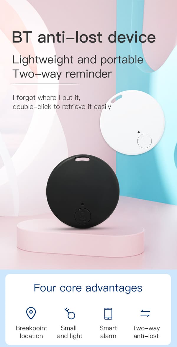 Anti-Lost Enhed Smart Rund Bluetooth Hvid