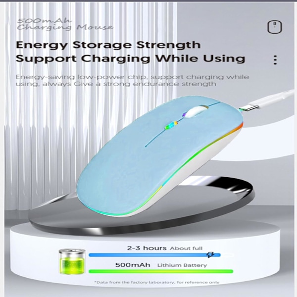 LED Dual Mode Genopladelig Støjsvag Ultratynd Laptop Mus med BT5.2 USB-modtager (Blå, Lilla)